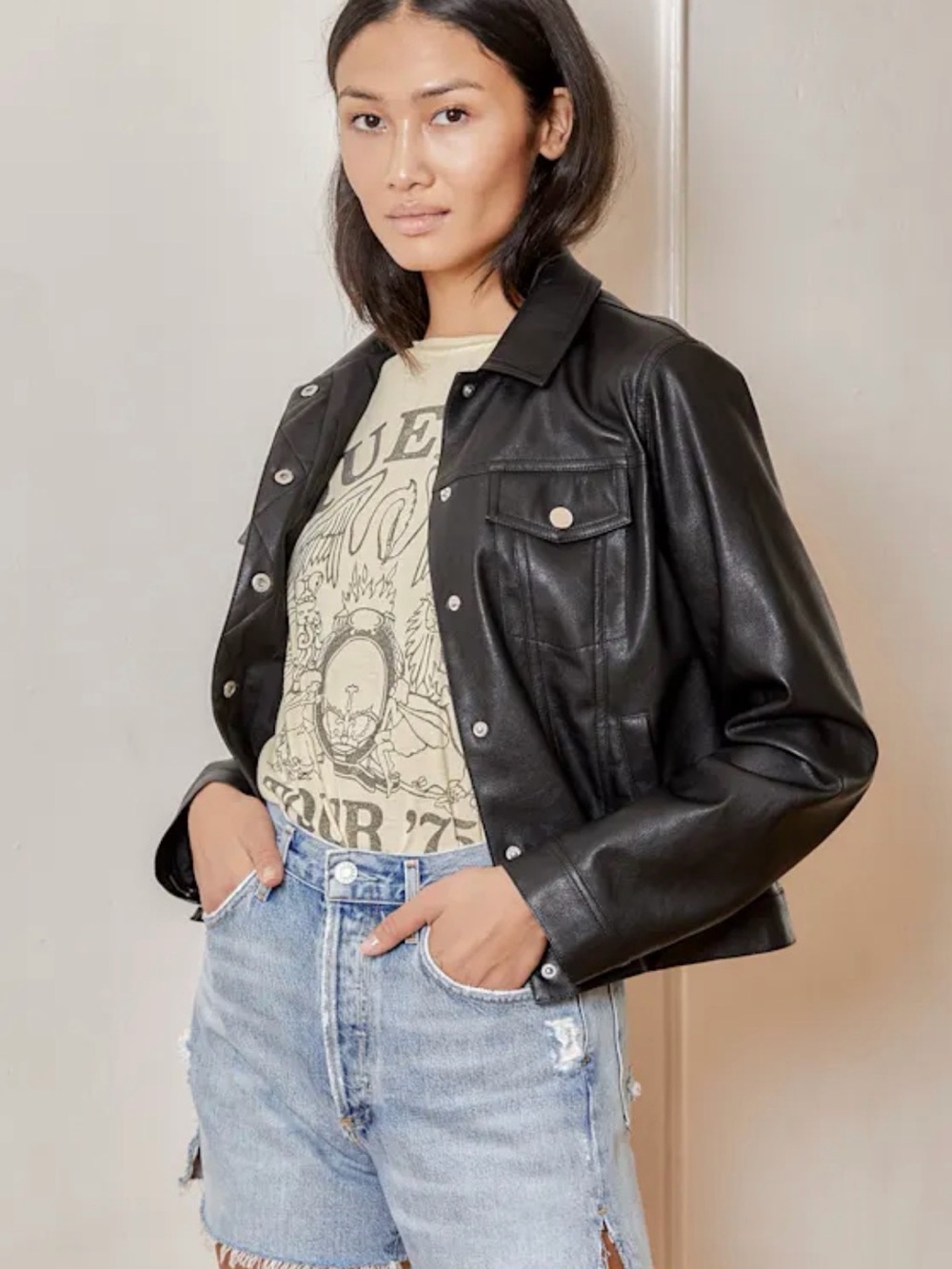 Lulus Black Vegan Leather Snap-Front Jacket